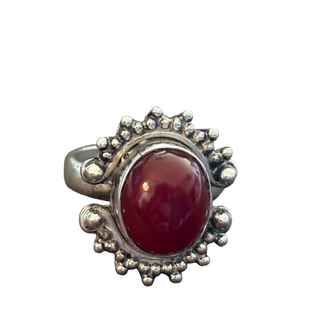 Elegant Sterling Silver and Red Gemstone Ring